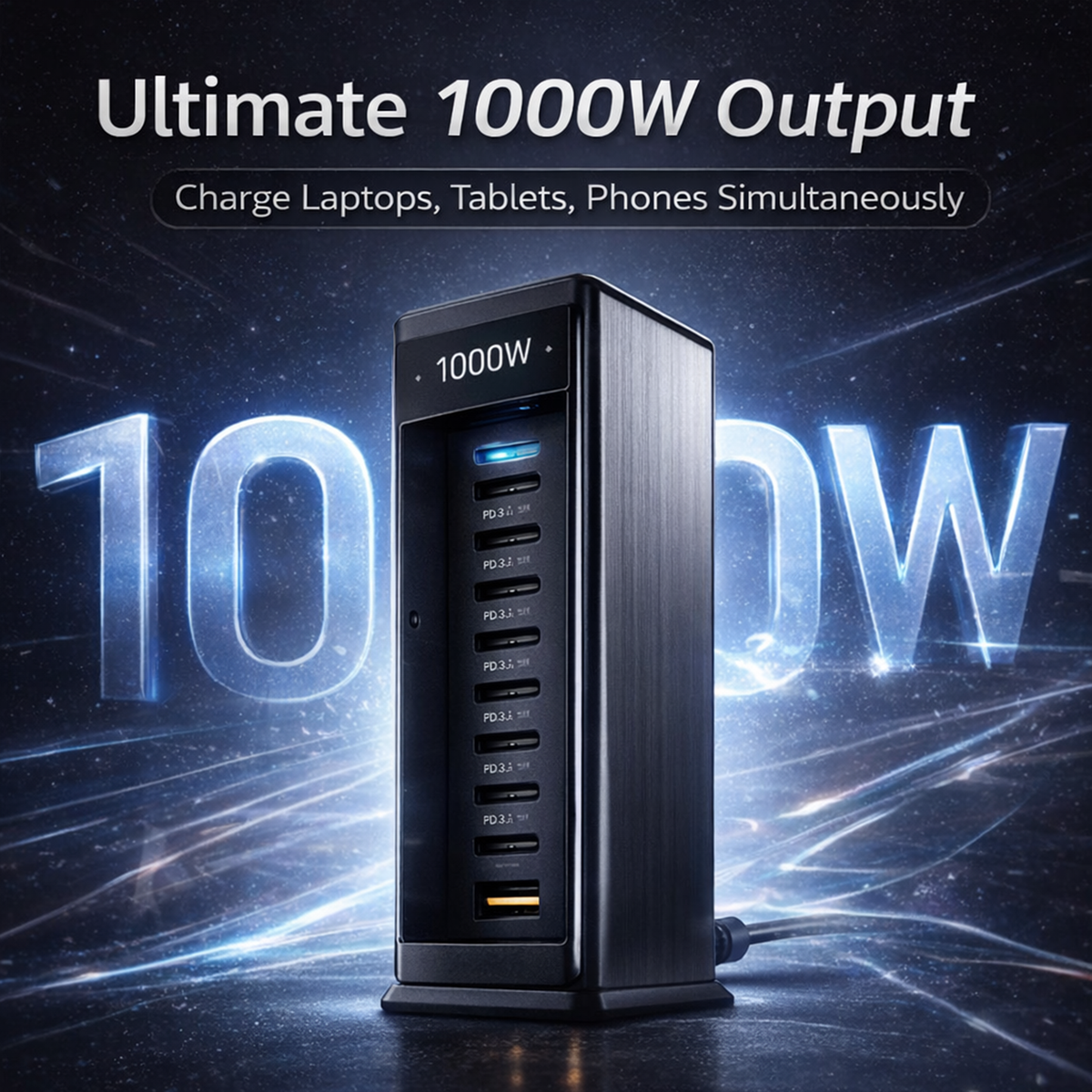 1000𝑊 𝐺𝑎𝑁 10-𝑃𝑜𝑟𝑡 𝐶ℎ𝑎𝑟𝑔𝑖𝑛𝑔 𝑆𝑡𝑎𝑡𝑖𝑜𝑛 – 𝐻𝑖𝑔ℎ-𝑆𝑝𝑒𝑒𝑑 𝑈𝑆𝐵-𝐶 & 𝑈𝑆𝐵-𝐴 𝑃𝑜𝑤𝑒𝑟 𝐻𝑢𝑏