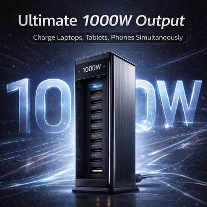 1000𝑊 𝐺𝑎𝑁 10-𝑃𝑜𝑟𝑡 𝐶ℎ𝑎𝑟𝑔𝑖𝑛𝑔 𝑆𝑡𝑎𝑡𝑖𝑜𝑛 – 𝐻𝑖𝑔ℎ-𝑆𝑝𝑒𝑒𝑑 𝑈𝑆𝐵-𝐶 & 𝑈𝑆𝐵-𝐴 𝑃𝑜𝑤𝑒𝑟 𝐻𝑢𝑏