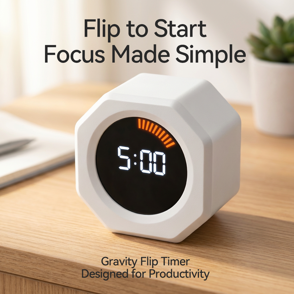 ⏳ Gravity Flip Timer Cube – Rechargeable Productivity Timer with Preset Countdown for Study, Work & Focus
